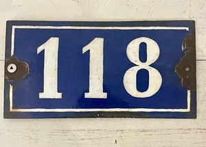 Vintage French blue house address number enamel sign plaque 118 for door 9.75” W - Picture 1 of 5