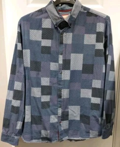 Mens Joe Browns Long Sleeve Shirt Medium Cotton Geometric Blue Party Work Prop - Picture 1 of 14