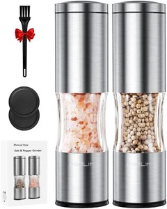 Salt And Pepper Grinder Set With Dust Cover Manual Pepper Mill With Adjustable C - Picture 1 of 8