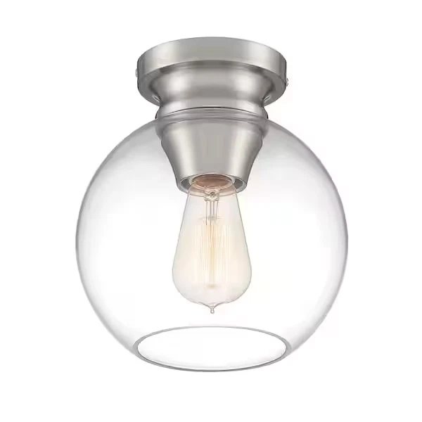 Luz de techo industrial de níquel cepillado de 8 pulgadas con pantalla de cúpula de vidrio transparente montaje al ras Foto 1 de 1