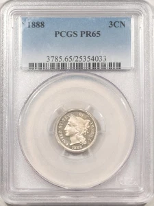 1888 PROOF THREE CENT NICKEL - PCGS PR-65, LOOKS 66+! PREMIUM QUALITY! - Picture 1 of 3