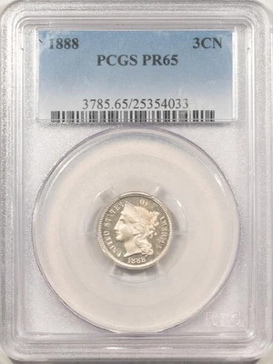 1888 PROOF THREE CENT NICKEL - PCGS PR-65, LOOKS 66+! PREMIUM QUALITY! - Image 1 of 3