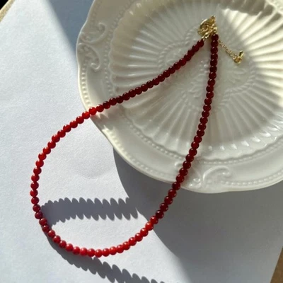 天然 A++ Carnelian 光滑圆形宝石珠手工项圈项链 18 英寸 — 第 1/4 张图片