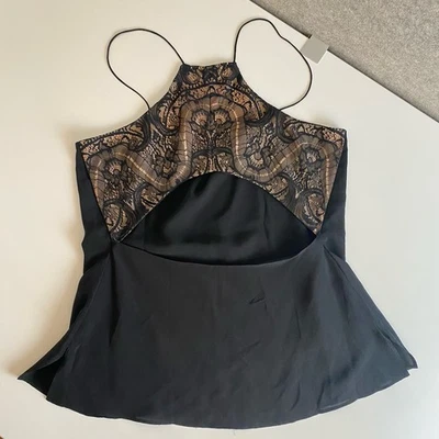 Cami NYC Womens Silk Lace Trim Spaghetti Strap Camisole Blouse Black Sz Large - Image 1 of 4