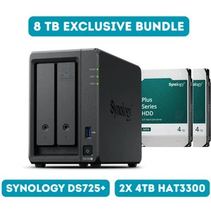 Synology DS725+ 2-Bay NAS Server + 2x 4TB HAT3300 Plus Series HDDs (8TB Bundle) - Picture 1 of 8