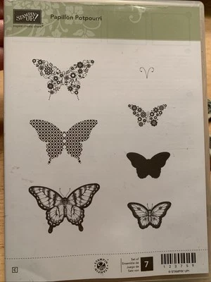 Stampin' Up! Juego de estampillas adhesivas - Papillon Potpourri - 7 estampillas - usadas Foto 1 de 4