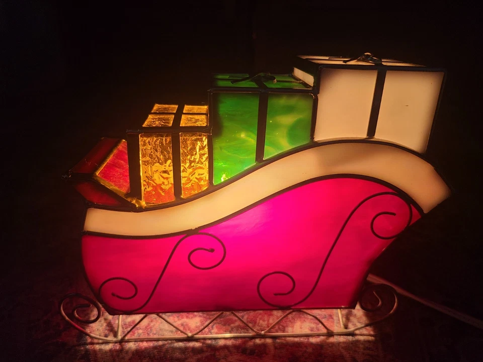 Vitral Trineo Navidad Regalos Acento Lámpara Luz Luz Nocturna De Colección  Foto 1 de 4