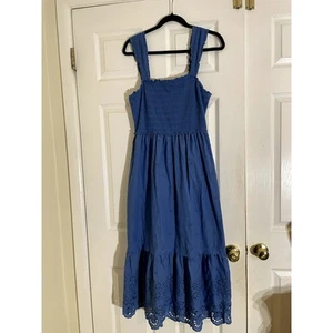 Betsy Johnson blue smocked milkmaid cottagecore sleeveless maxi dress medium - Picture 1 of 9