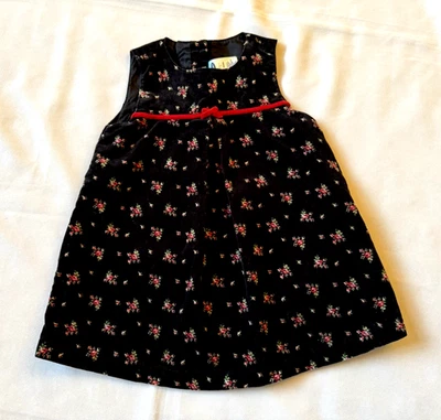 Vestido Vintage Y2K Antiguo Azul Marino Bebé Niña 6-12 Meses Negro Terciopelo Floral Foto 1 de 4