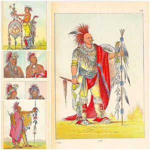 GEORGE CATLIN 1776-1872 - Antique Colored Lithographs (4) in Archival Toploaders - Picture 1 of 11