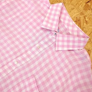 J McLaughlin Linen Shirt Mens Size Large Pink Check Preppy Long Sleeve Button Up - Picture 1 of 10