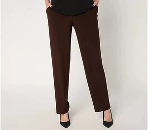 susan Graver Petite LK Luxe Pants with Pockets Chocolate,Petite Medium A677900 - Picture 1 of 1
