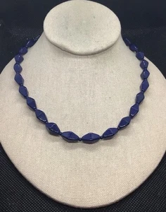 Vintage Silver Tone Costume Royal Blue Glass Beaded Necklace 18" F844 - Picture 1 of 4