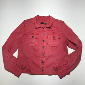 Kut From The Kloth Denim Jacket Womens XL Semi-Cropped Faded Red Raw Hem Pockets - Picture 1 of 14