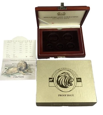 Juego de 5 monedas de oro Singapore Goat 1991 prueba caja y certificado de autenticidad solamente Foto 1 de 2