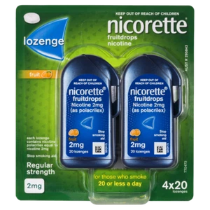 Nicorette Lozenge Fruitdrops Nicotine 2mg 4 x 20 Pack - Fruit Regular Strength - Picture 1 of 2