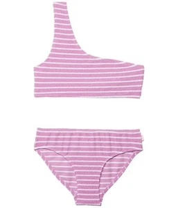 Seafolly L113116 Girls Lilac Sailor Stripe One Shoulder Tankini Swim Set Size 10 - Picture 1 of 3