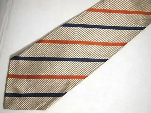 Corbata corta Paul Fredrick para hombre beige azul naranja a rayas 56" carrera - Imagen 1 de 4