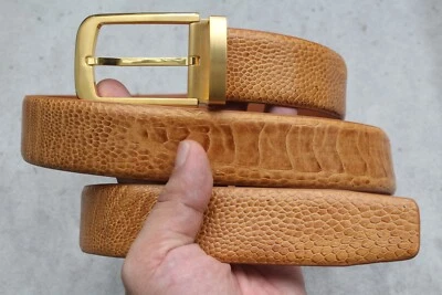 Tan Brown Genuine Ostrich Leg Leather Skin Men's Belt - Image 1 of 4