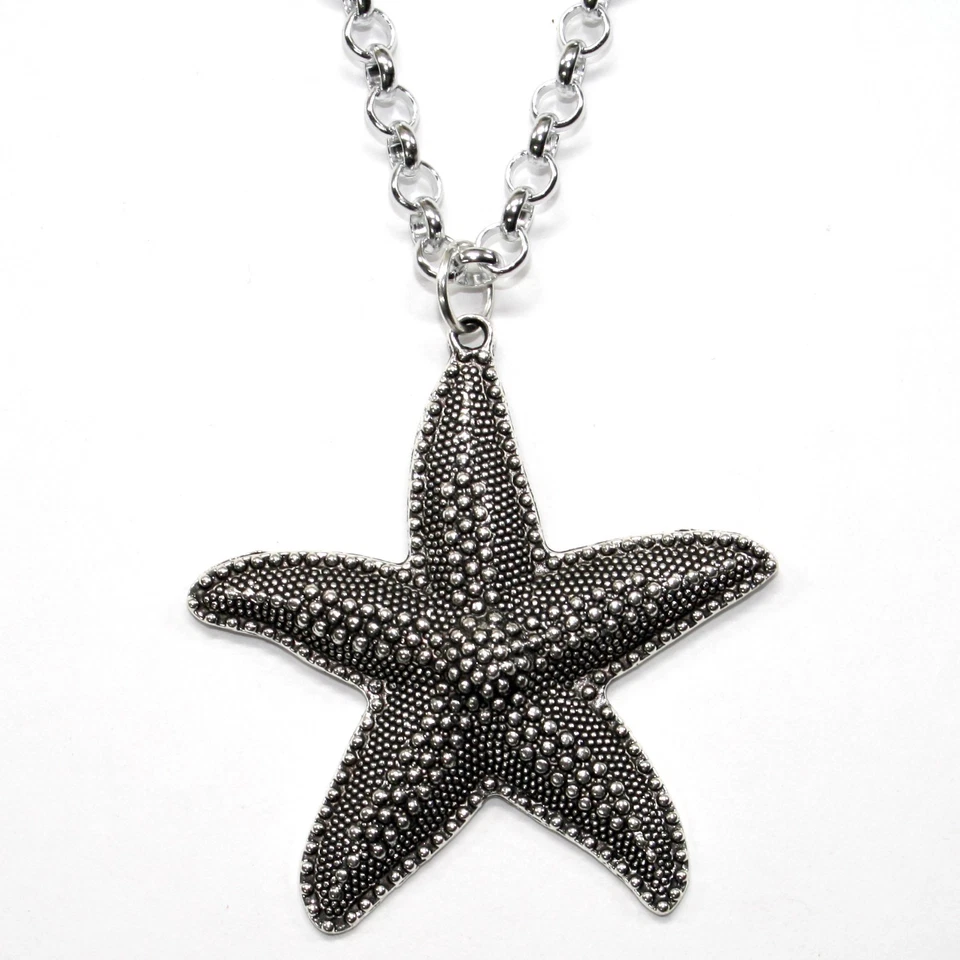 Collana Catena Lunga Regolabile Ciondolo Argento Tibetano Stella Marina Mare - Immagine 1 di 1