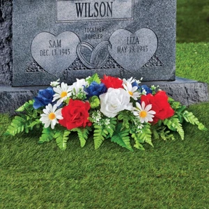 Patriotic Red White and Blue Roses Memorial Arrangement Cemetery Garden Stake - Picture 1 of 3