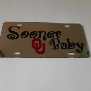 Rare! OKLAHOMA SOONER BABY! Mirrored License Plate / Car Tag - Picture 1 of 5