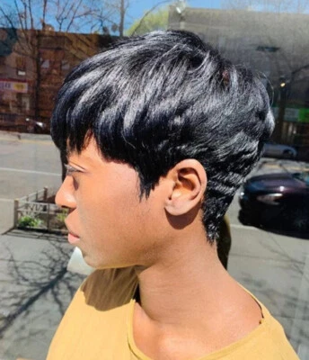 Pelucas cortas Pixie pelucas de cabello humano onduladas en capas para mujer Foto 1 de 4