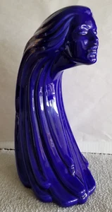 Vintage Sittre Ceramic Woman's Face & Flowing Hair Sculpture-Cobalt Blue-PostMod - Picture 1 of 13