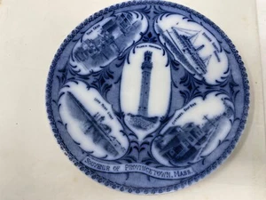Flow Blue 7 1/2" Round Staffordshire Souvenir Plate Provincetown MA Dinner Lunch - Picture 1 of 8