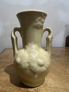 Vintage Creamy Off White USA Pottery Small Vase Grecian Double Handled Ceramic - Picture 1 of 13