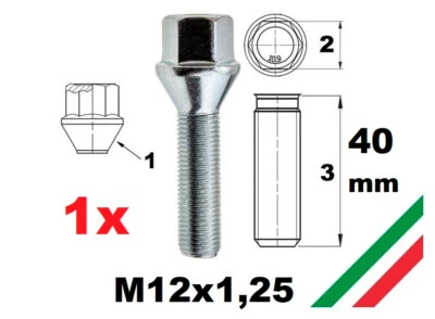1 BULLONE RUOTA per CERCHI IN LEGA M12X1,25 40 mm  CONICO distanziali fiat alfa - Immagine 1 di 3