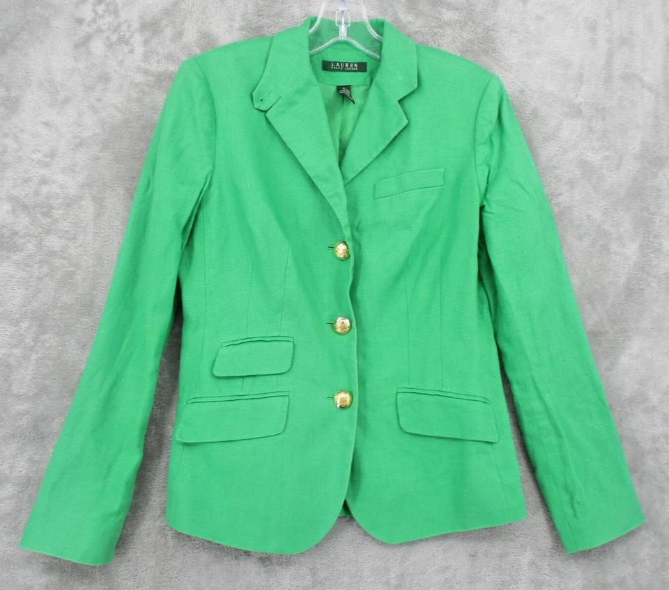 Blazer Vintage Ralph Lauren LRL 4 Lino Náutico Dorado Botón Kelly Verde Carrera Foto 1 de 4