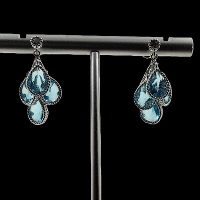 925 Sterling Silver 5x8mm Aquamarine Cluster 1'' Earrings Gemstone - Image 1 of 3