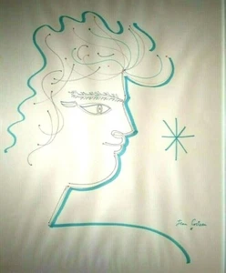FRENCH JEAN COCTEAU Sd W/C & INK 'YOUNG MALE' "DAVID STEIN CREATION" EMBOSSED - Picture 1 of 9
