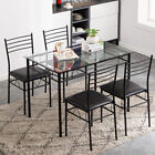 5 Piece Dining Set Table And 4 Chairs Glass Metal Kitchen Breakfast Furniture