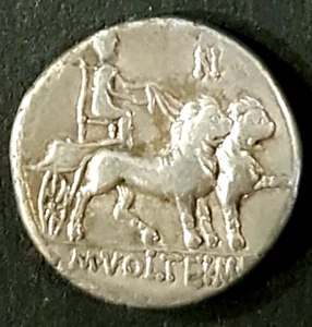 ROMAN REPUBLIC: M. Volteius, Biga of Lions, Denarius, Rome, 78 BC. Very Fine. - Picture 1 of 2