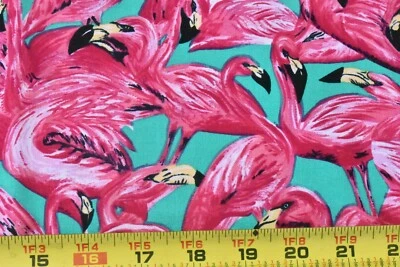 16" Long, Pink Flamingos on Teal Quilt Cotton, Shamash, P9127 - Image 1 of 4