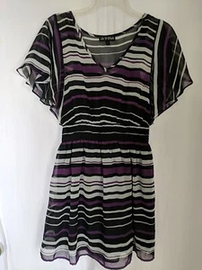 As U Wish Midi Dress Small Stripe Black Gray Sheer  - Picture 1 of 9