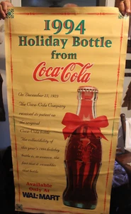 Vintage 1994 Holiday Coca Cola Coke Bottle Wal-Mart Display Banner 48" by 24" - Picture 1 of 13