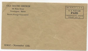 Cubierta de permiso de Farmington, Maine antigua iglesia sur pagada franqueo de Estados Unidos Z - Imagen 1 de 2