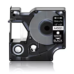Etikette Schriftband zum D1 Dymo 45021 12mm Weiß auf Schwarz LabelManager 280 - Bild 1 von 12