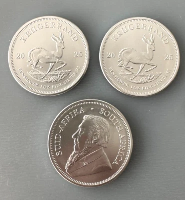 Lot of 3 Silver 2025 South Africa Silver Krugerrand 1 oz 1 Rand coins - Image 1 of 3