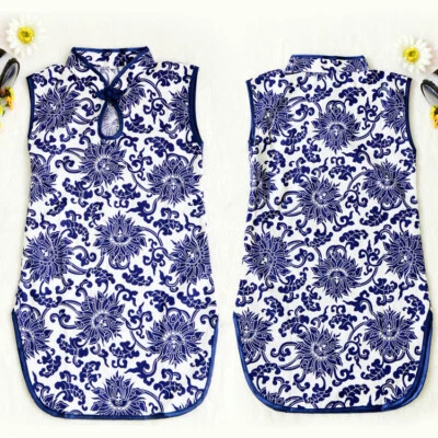 Blue Girl Traditional Cheongsam Children Dress Kid Garment Gown size 4 6 8 - Image 1 of 4