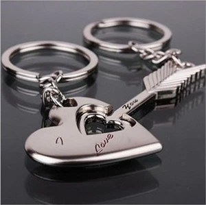 Cupid Arrow Heart I LOVE YOU Couple Keychain Lovers Keyring Keyfob Present Gift  - Picture 1 of 4