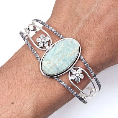 Amazonite Drusy Gemstone Handmade Jewelry Cuff Bracelets 7''Adjustable - Image 1 of 4