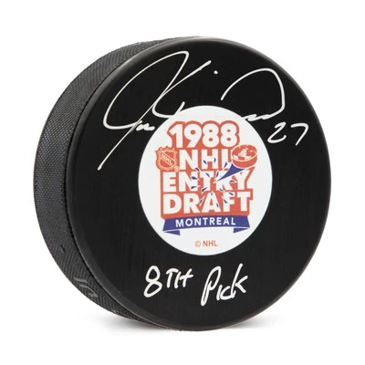 Jeremy Roenick Signed 1988 NHL Entry Draft Puck with 8th Pick Note - Image 1 of 2