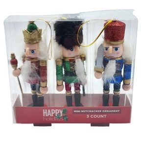 Happy Holidays Mini Nutcracker Ornaments 3 Count - Picture 1 of 4