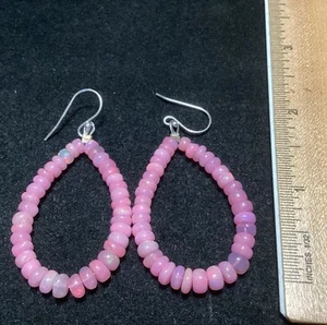 Ethiopian OPAL Beads Hot Pink Earrings - 2”- 925 STERLING SILVER - Picture 1 of 2