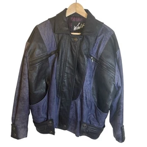 Winlit Men’s Leather Jacket Vintage 80’s Black Purple | Sz Medium - Picture 1 of 12