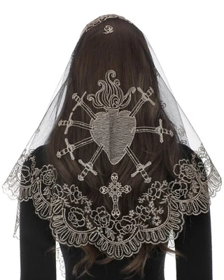 Velos de Mantilla para Iglesia Católica, Triángulo Negro Oro Siete Dolores Sagrados... Foto 1 de 4